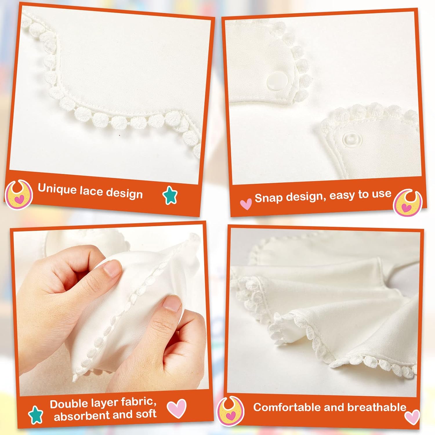 JenPen 4 Pieces White Bibs for Baby Girl Bandana Bibs Baby Bandana Drool Bibs 360 Bibs for Baby Girl Muslin Bibs Set for Teething Toddler - Image 3